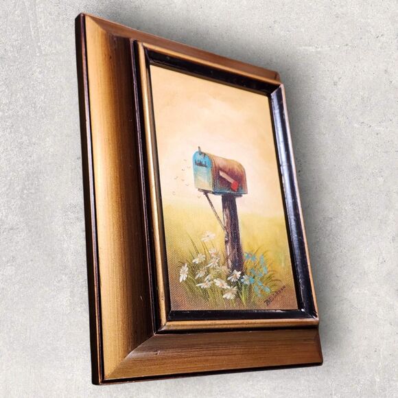 Vintage Painting By Barbara Erickson Mailbox With Flowers Framed In Gold Frame - Picture 1 of 8